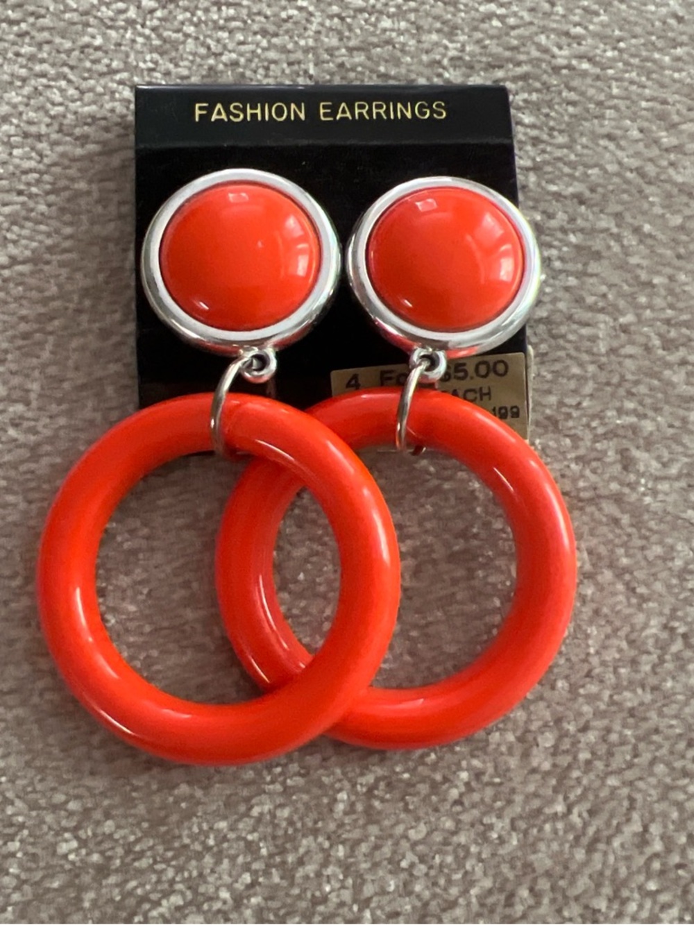 80s Bold Orange Hoop Drop Earrings